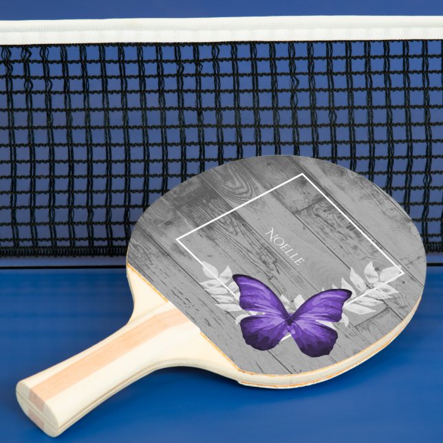 Purple Butterfly Rustic Ping Pong Paddle (Insitu)