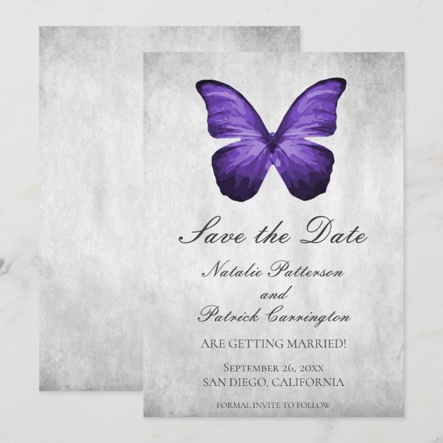 Purple Butterfly Save the Date Invite (Front/Back)