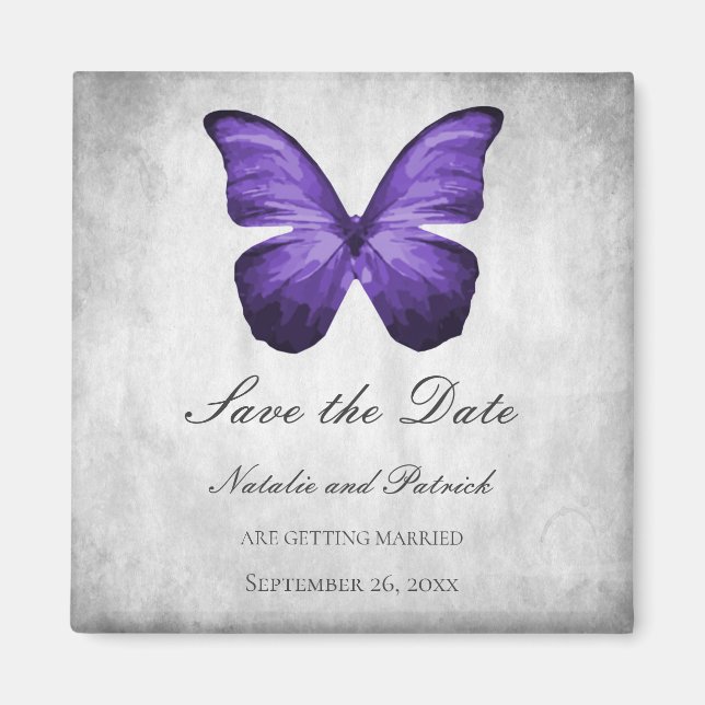 Purple Butterfly Save the Date Magnet (Front)