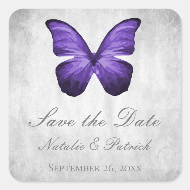 Purple Butterfly Save the Date Stickers (Front)