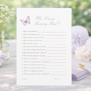 Purple Butterfly Shower Who Knows Mummy Best Game Invitation