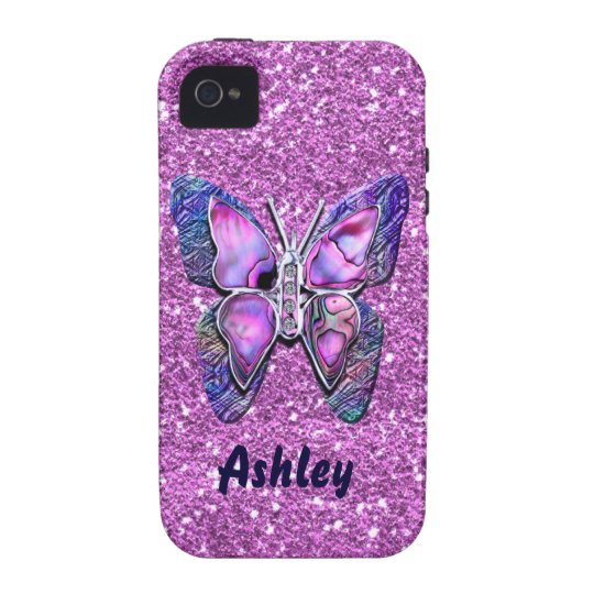Purple Butterfly sparkle iPhone 4 Case