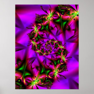 Purple Butterfly Spiral Neon Fractal Art Poster