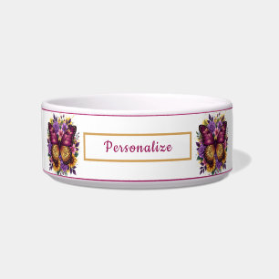 Purple Butterfly & Sunflower Floral Personalised Bowl