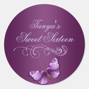 Purple Butterfly Sweet 16 Envelope Sticker/seal Classic Round Sticker