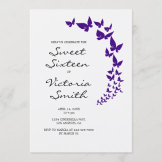 Purple Butterfly Sweet 16 Invitation