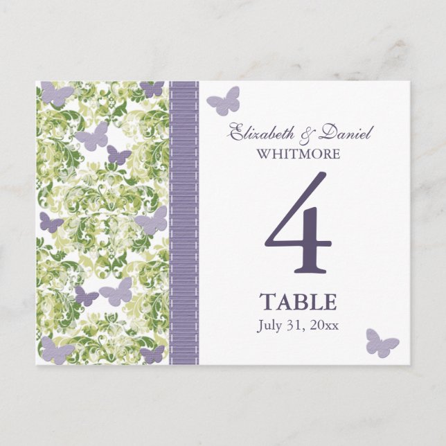 Purple Butterfly Table Number Card (Front)