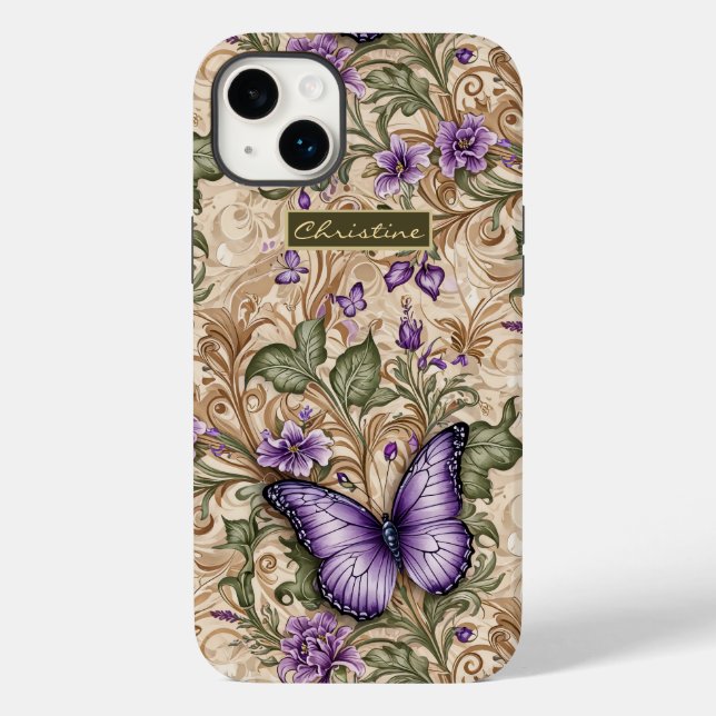 Purple Butterfly Taupe and Sage Herbal Case-Mate iPhone Case (Back)