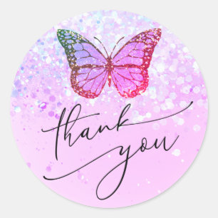 purple butterfly thank you classic round sticker
