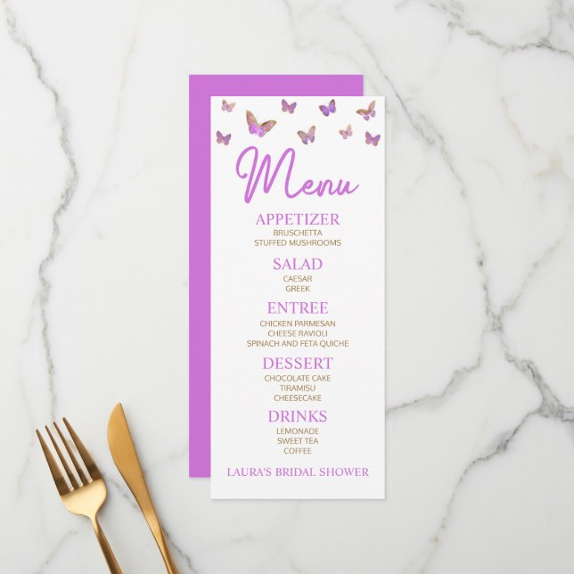 Purple Butterfly Themed Bridal Shower Food Menu (Front/Back In Situ)