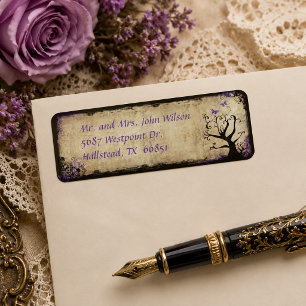 Purple Butterfly Tree Vintage Return Address Label