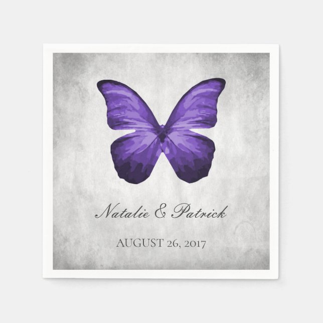 Purple Butterfly Wedding Paper Napkins (Front)