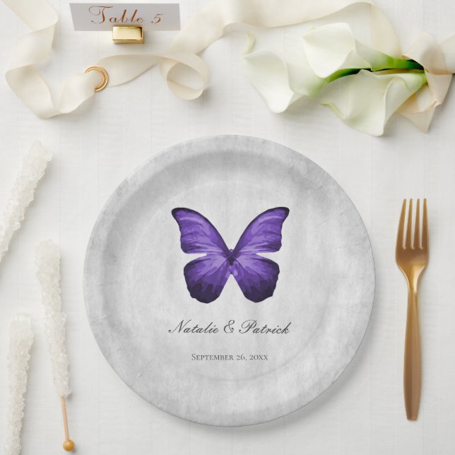 Purple Butterfly Wedding Paper Plates (Wedding)