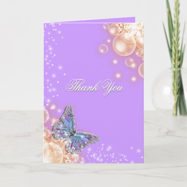 Purple butterfly wedding thank you card (Front)