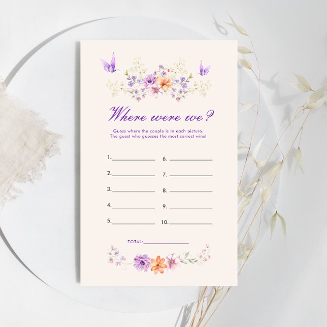 Purple Butterfly Where Were We Bridal Shower Game (Creator Uploaded)