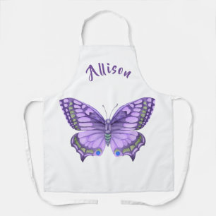 Purple Butterfly White Women's Name Apron