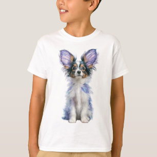 Purple Butterfly Wing Papillon Puppy Kids T-Shirt
