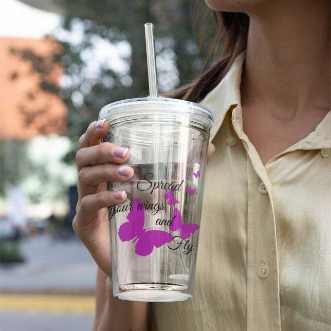 Purple Butterfly with Custom Message Acrylic Tumbler (Creator Uploaded)