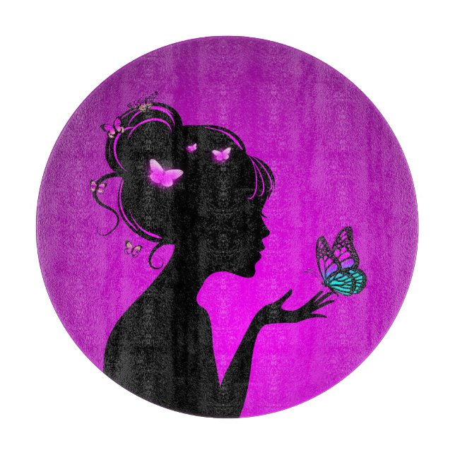 Purple Butterfly Woman Cutting Board (Front)