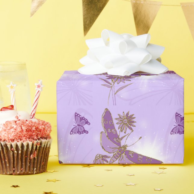 Purple Butterfly Wrapping Paper (Birthday Party)