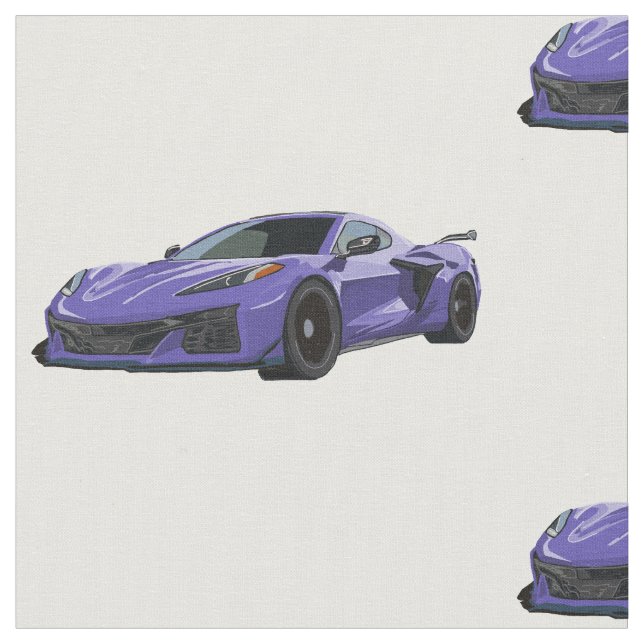 Purple C8 Corvette Hand Drawn Sketch Fabric (Close Up)