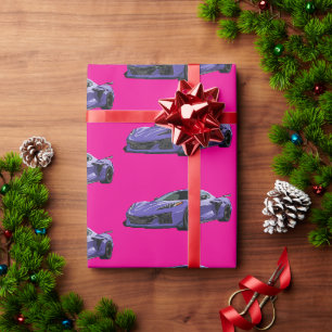 Purple C8 Corvette Sports Car Hand Drawn Wrapping Paper