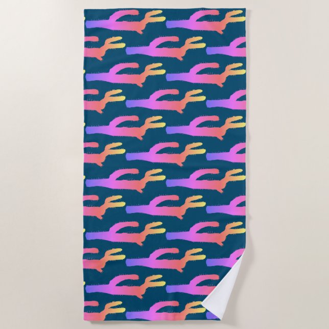 Purple Cactus Pattern Cacti Plants  Beach Towel (Front)