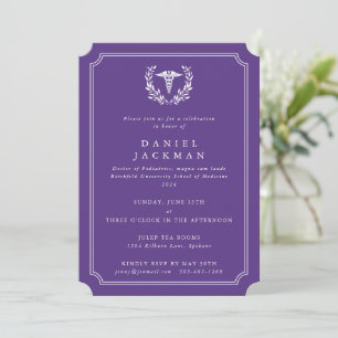 Purple Caduceus+Laurel Medical School Graduation Invitation