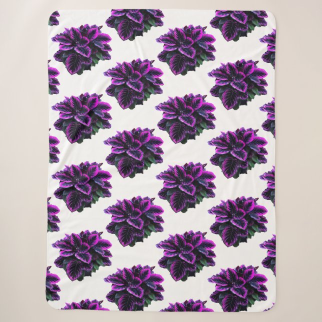 PURPLE CALATHEA  SHERPA BLANKET (Front)