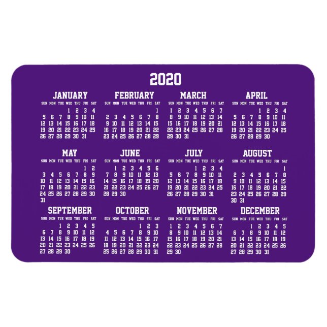 Purple Calendar 2020 Large Flexible Magnets (Horizontal)