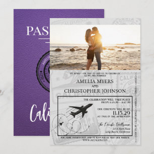 Purple California Passport Wedding Invitation