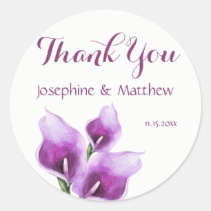 Purple Calla Lillies Watercolor Wedding Thank You Classic Round Sticker