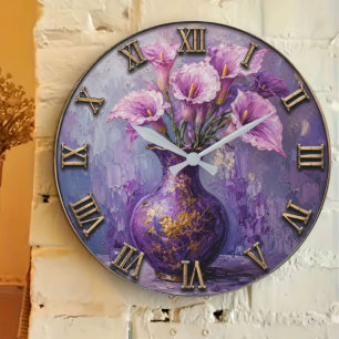 Purple Calla Lily Elegant Floral Art Decor Large Clock