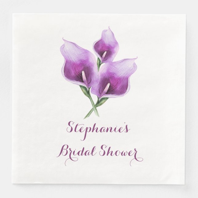 Purple Calla Lily Floral Bridal Shower Napkin (Front)