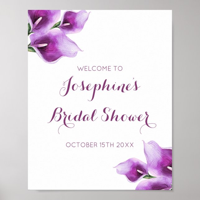 Purple Calla Lily Floral Bridal Shower Poster (Front)