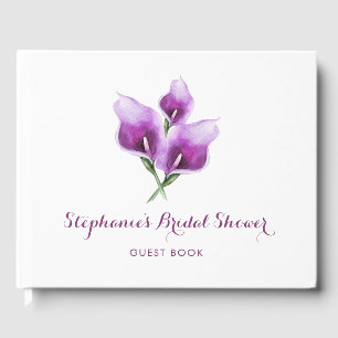 Purple Calla Lily Floral Watercolor Bridal Shower Guest Book