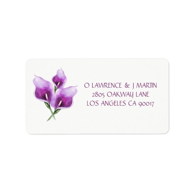 Purple Calla Lily Floral Watercolor Label (Front)