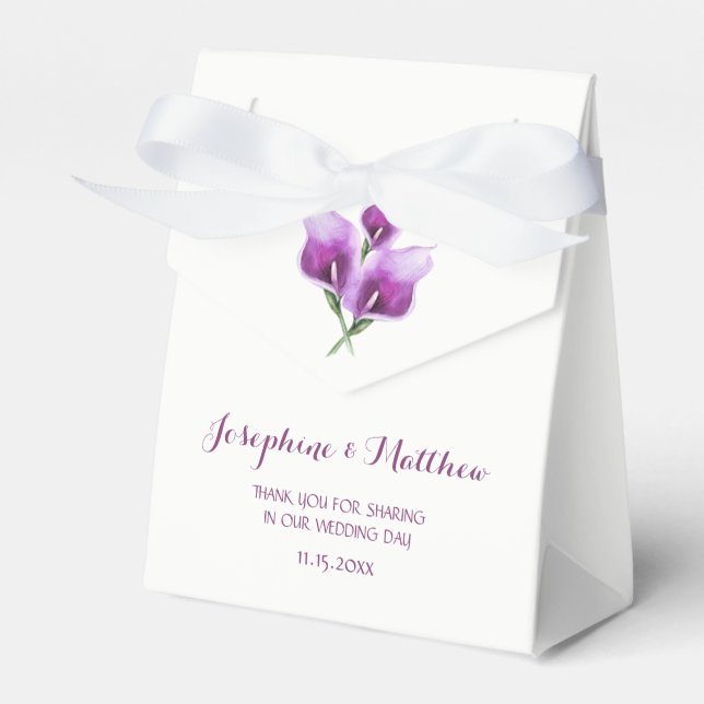Purple Calla Lily Floral Wedding Favour Box (Front Side)