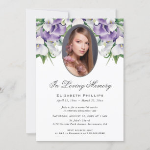 Purple Calla Lily Photo Funeral Memorial Service Invitation