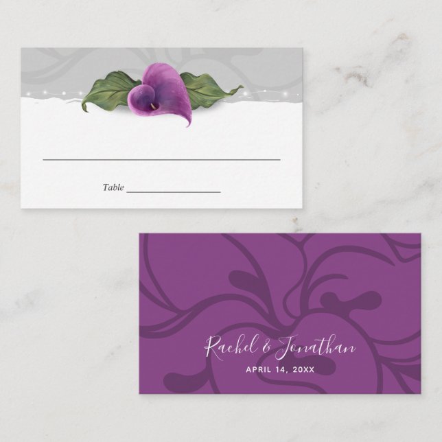 Purple Calla Lily Wedding Elegant Floral Place Card (Front/Back)