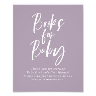 Purple Calligraphy Books for Baby Shower Sign
