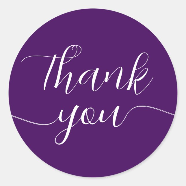 Purple Calligraphy Elegant Thank You Classic Round Sticker (Front)