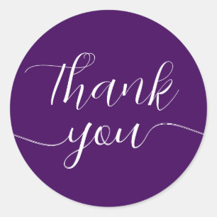 Purple Calligraphy Elegant Thank You Classic Round Sticker