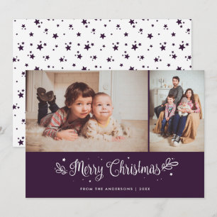 Purple Calligraphy Merry Christmas Photo Cards