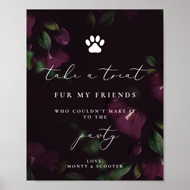 Purple Calligraphy Pet Pawty Favour poster sign (Front)