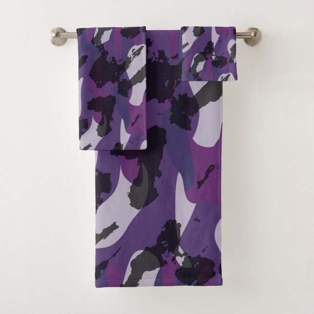 Purple Camo Abstract Bath Towel Set (Insitu)