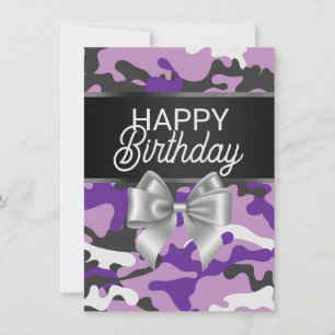 Purple Camo & Bow Happy Birthday Day Card