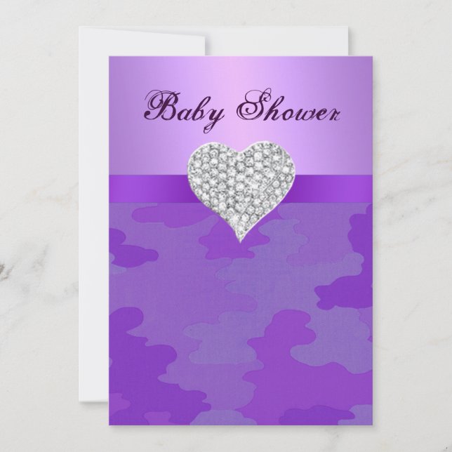 Purple Camo Diamond Heart Baby Shower Invitation (Front)