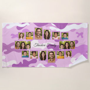 Purple Camo Family Collage Photo Beach Towel