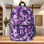 Purple Camo Personalised Girly Monogram Camouflage Printed Backpack<br><div class="desc">Introducing our modern and trendy camo backpack, perfect for kids, students, hikers, and day trippers! This cool backpack features a girl chic camo pattern with shades of purple giving it a military-inspired look that is sure to turn heads. The camo design is not only stylish, but also functional, making it...</div>